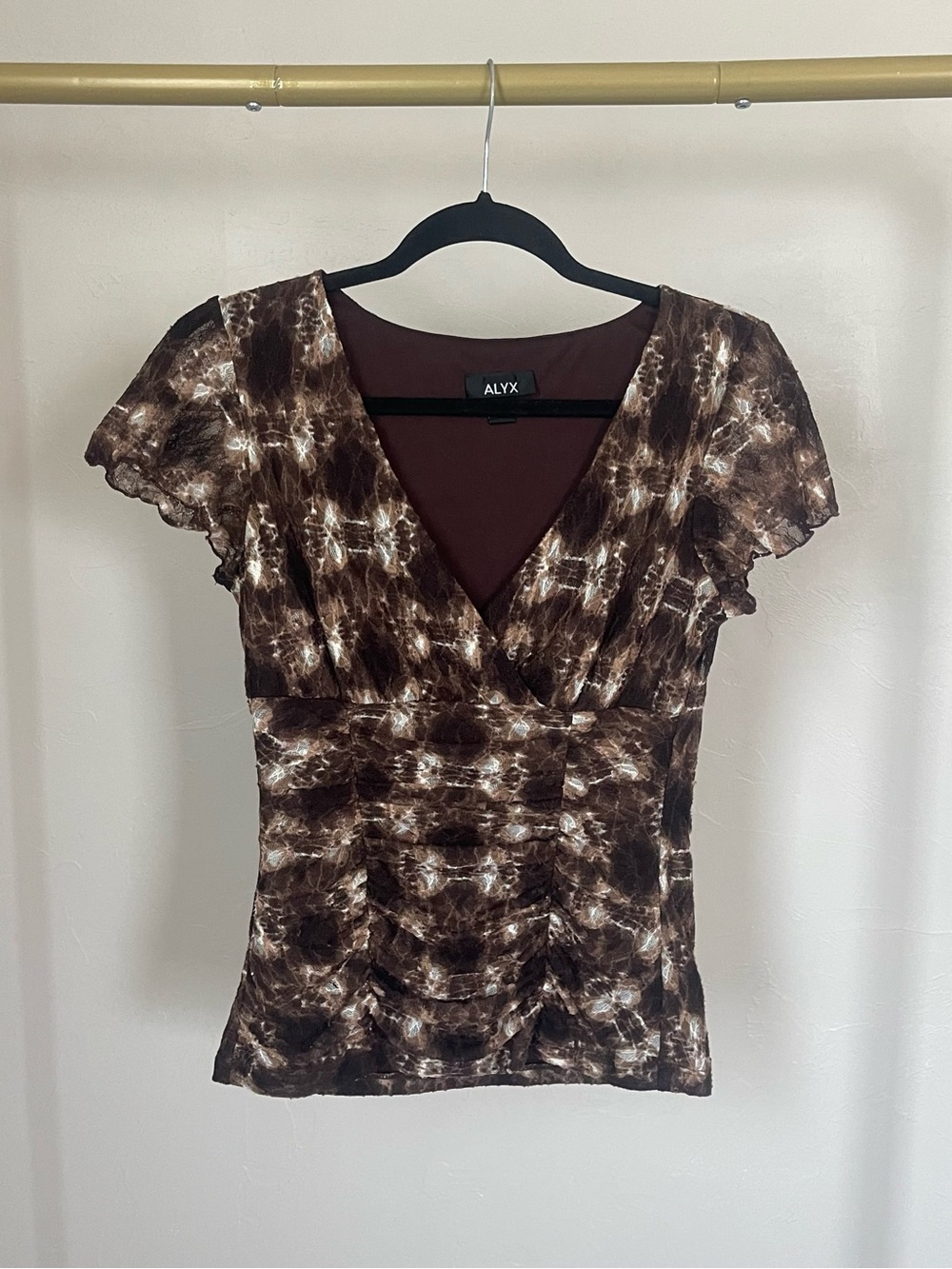 ALYX Brown and Cream Tie-Dye V-Neck Short Sleeve Top